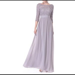 Lace Floor Length Evening Dress With Sleeves